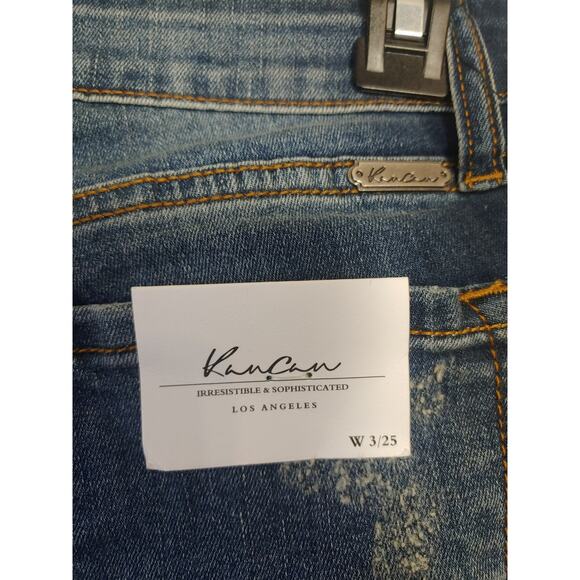 NWT Kancan Midwash Skinny Jeans With Leopard Cuffed Hem And Patches size 3 - Picture 3 of 5